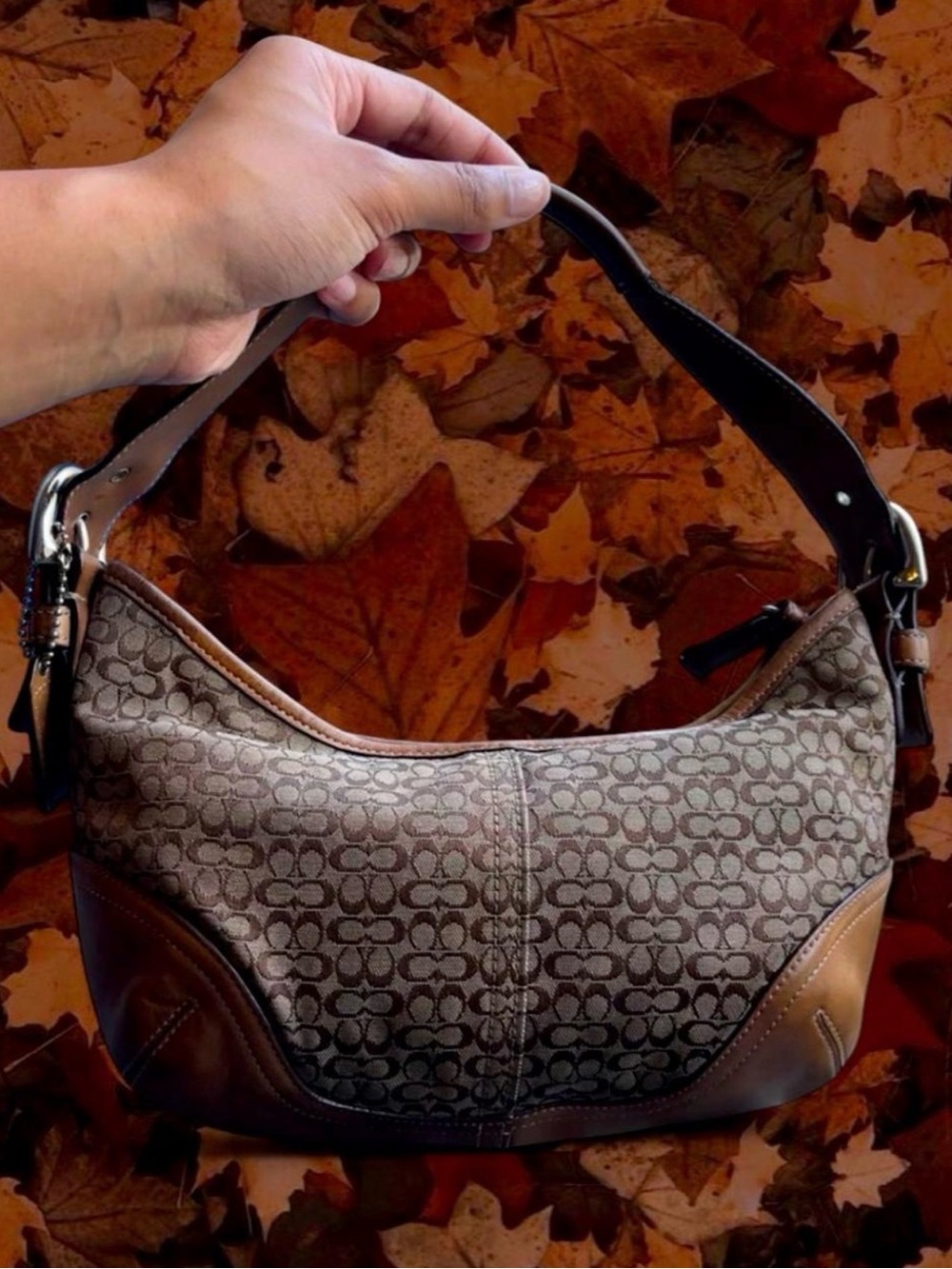 Coach Brown Leather Trim Soho Hobo Crescent Bag